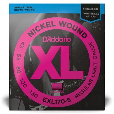 D'Addario Nickel Wound EXL170-5 Electric Bass (45-130), Full Set