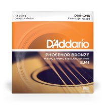 D'Addario Phosphor Bronze 12-String Acoustic Guitar EJ41 Ex Lgt 9-45
