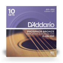 D'Addario Phosphor Bronze Acoustic Guitar EJ26-10P Custom Lgt, 10 SETS