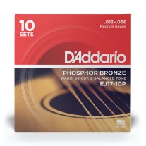 D'Addario Phosphor Bronze Acoustic Guitar Strings EJ17-10P Med 10 SETS