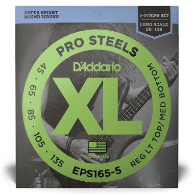 D'Addario Pro Steels EPS165-5 Reg Light/Med Bottom (45-135) Full Set