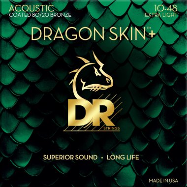 DR Strings DA8-10 Dragon Skin+ Coated 80/20 Acoustic Guitar ExLt 10-48