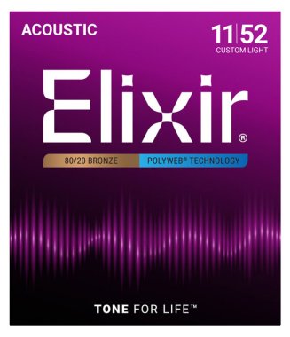 Elixir 11025 Polyweb Coated 80/20 Bronze Acoustic Guitar Cus Lt 11-52