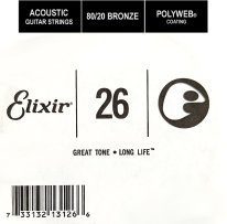 Elixir 13126 Polyweb 80/20 Bronze Acoustic .026, Single Guitar String