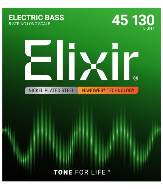 Elixir 14202 Nanoweb Nickel Plated Steel Lt 5-String Long Scale 45-130