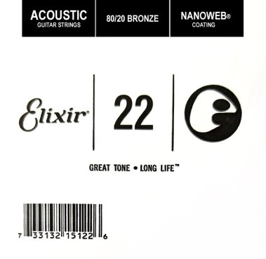 Elixir 15122 Nanoweb 80/20 Bronze Acoustic .022, Single Guitar String