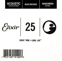 Elixir 15125 Nanoweb 80/20 Bronze Acoustic .025, Single Guitar String