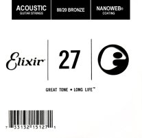 Elixir 15127 Nanoweb 80/20 Bronze Acoustic .027, Single Guitar String