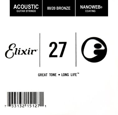Elixir 15127 Nanoweb 80/20 Bronze Acoustic .027, Single Guitar String