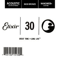 Elixir 15130 Nanoweb 80/20 Bronze Acoustic .030, Single Guitar String