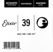 Elixir 15139 Nanoweb 80/20 Bronze Acoustic .039, Single Guitar String