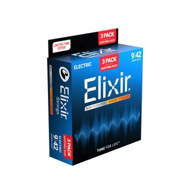 Elixir 16566 Nanoweb Coated Electric Guitar Strings 9-42 3-PACK