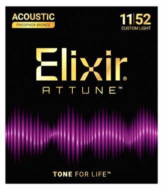 Elixir 21027 Attune Phosphor Bronze Acoustic Guitar Strings Custom Light 11-52