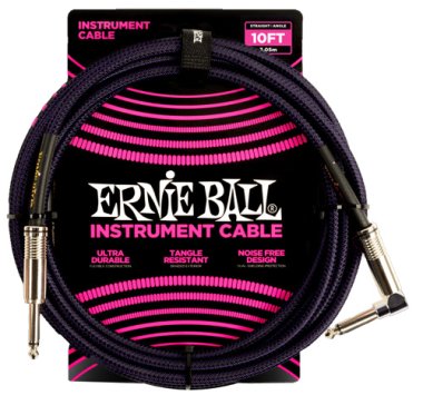 Ernie Ball 10' Braided Straight / Angle Instrument Cable - Black