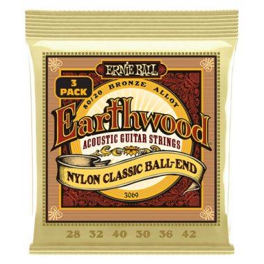 Ernie Ball Earthwood Folk Clear & Gold Ball End 80/20 Bronze Classical 3-Pack