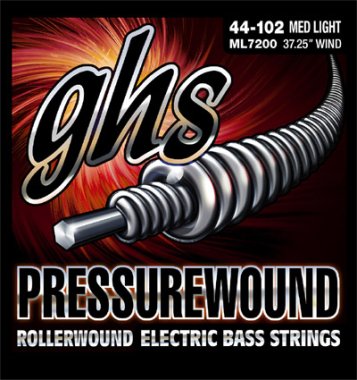 GHS ML7200 Pressurewound Electric Bass Strings 44-102 Medium Light