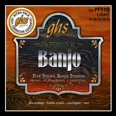 GHS PF110 Professional Banjo, Light Gauge 5 String, Full Set