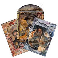 Guitar Heroes Collection of 3 Note Cards by illustrator Glenn Wolff