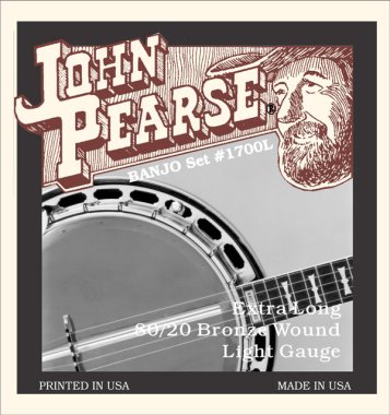 John Pearse 1700L 5 String Banjo Strings, Light, Extra Long