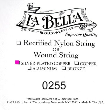 La Bella .0255 Silver Wound Bass String, Single String