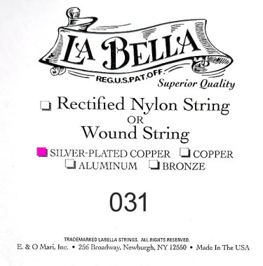 La Bella .031 Silver Wound Bass String, Single String