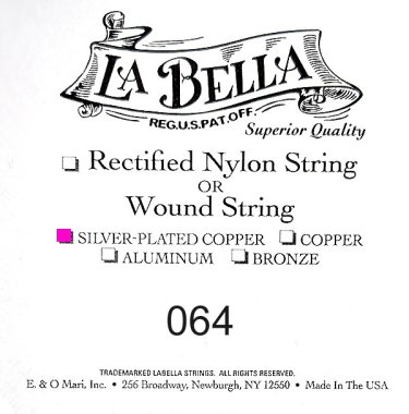 La Bella .064 Silver Wound Bass String, Single String