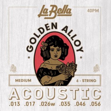 La Bella 40PM 80/20 Golden Alloy Acoustic Guitar Strings Med 13-56