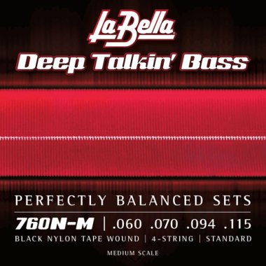 La Bella 760N-M Black Nylon Bass Strings, Medium Scale 60-115