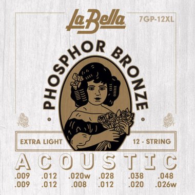 La Bella 7GP12XL Phosphor Bronze 12 string Acoustic Guitar Ex Lt 9-48