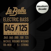 La Bella RX-N5B-M Nickel-Plated Bass Guitar Med-Scale Strings 45-125