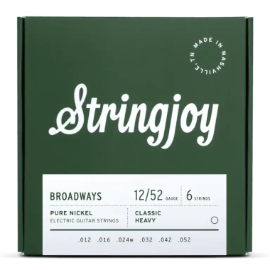Stringjoy Broadways Classic Heavy Gauge (12-52) Pure Nickel Electric Guitar Strings