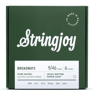 Stringjoy Broadways Heavy Bottom Super Light Gauge (9-46) Pure Nickel Electric Guitar Strings