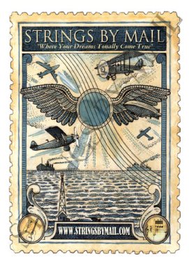 Strings By Mail Stamp Poster by noted illustrator Glenn Wolff