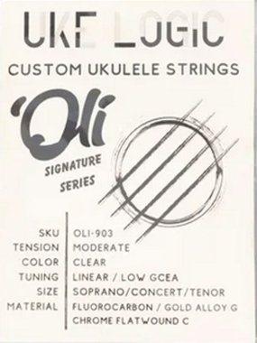 Uke Logic OLI-903, Moderate Tension, Low G Sop/Con/Ten, Gold Alloy G, Chrome Flatwound C, Clear Full Set