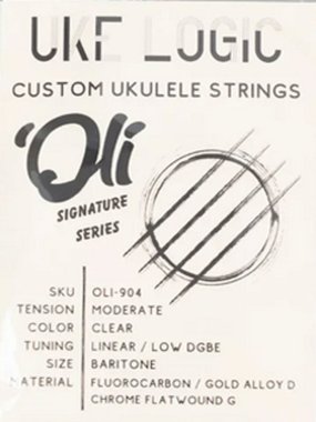 Uke Logic OLI-904, Moderate Tension, Low DGBE Baritone, Gold Alloy D, Chrome Flatwound G, Clear Full Set