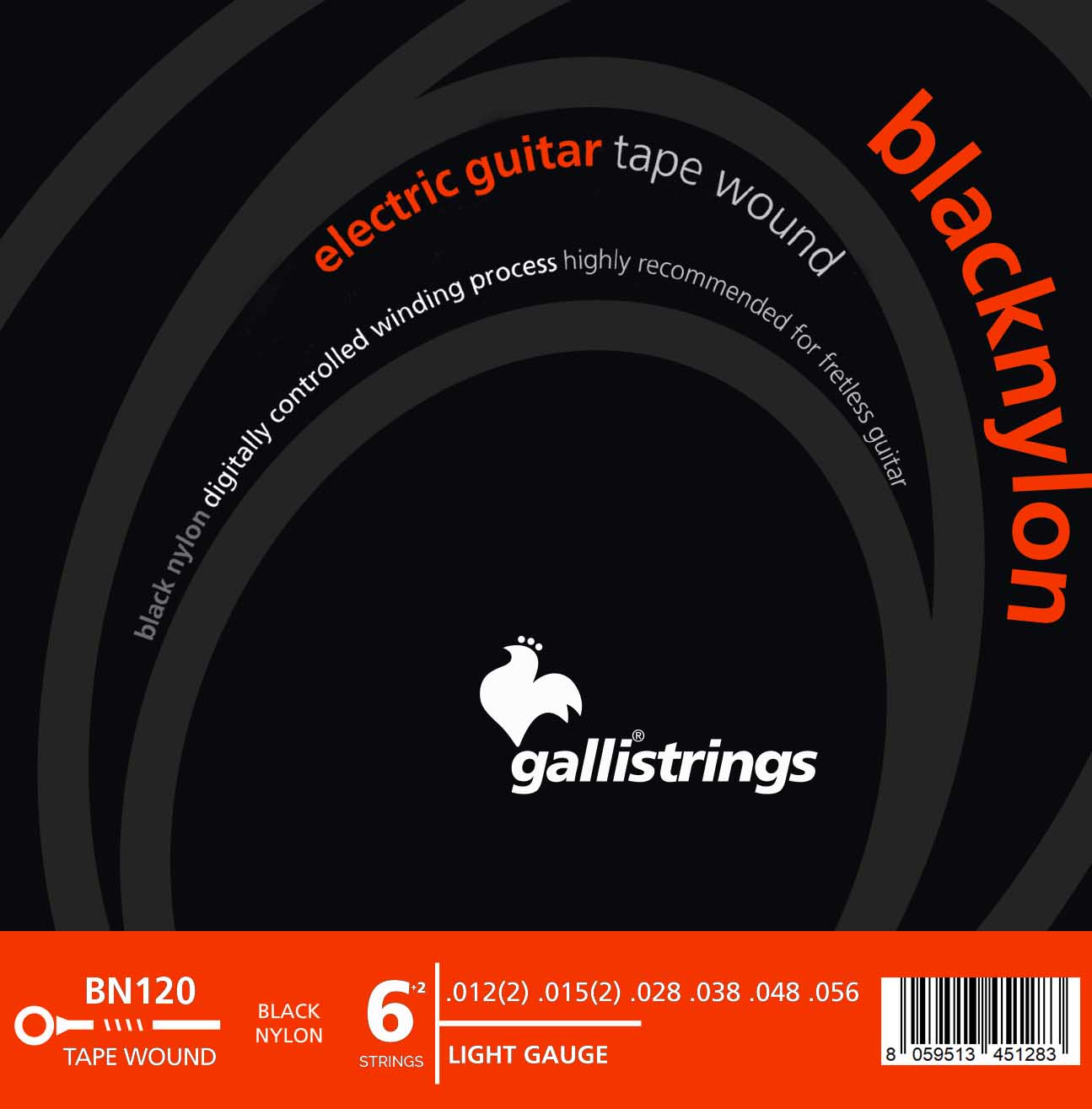 Galli BN120 Black Nylon Tape Wound Electric Guitar Strings, Light 