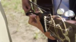 Musician clamping a black quick-release capo onto the headstock end of a guitar neck